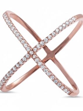 Womens Sterling Silver .925 Rose Gold Criss Cross Zirconia Ring Size 7‎